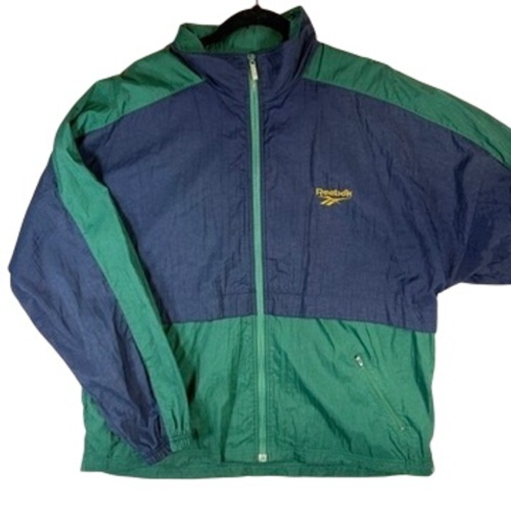 Reebok Vintage Tracksuit Set Large Mens Navy Green Colorblock Nylon Windbreaker
